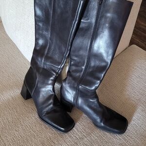 Black Leather Knee-High Boots